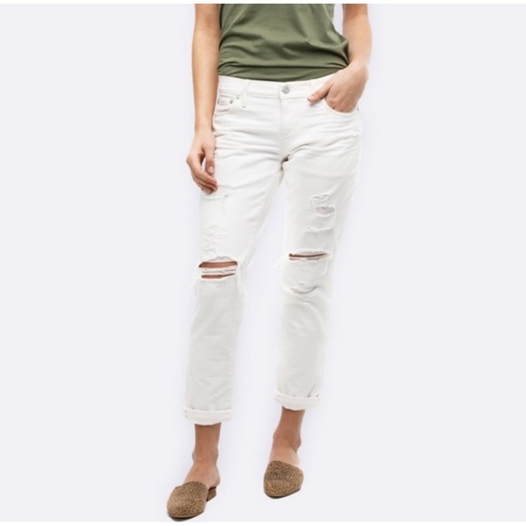 ABLE The Slouch Women's Distressed Jeans White Denim Size 24 Beach Vacation Boho - Picture 1 of 12